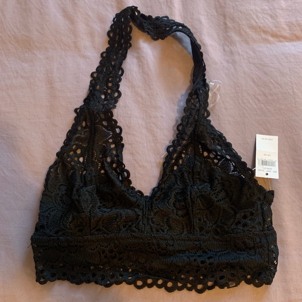 aerie black halter lace bralette